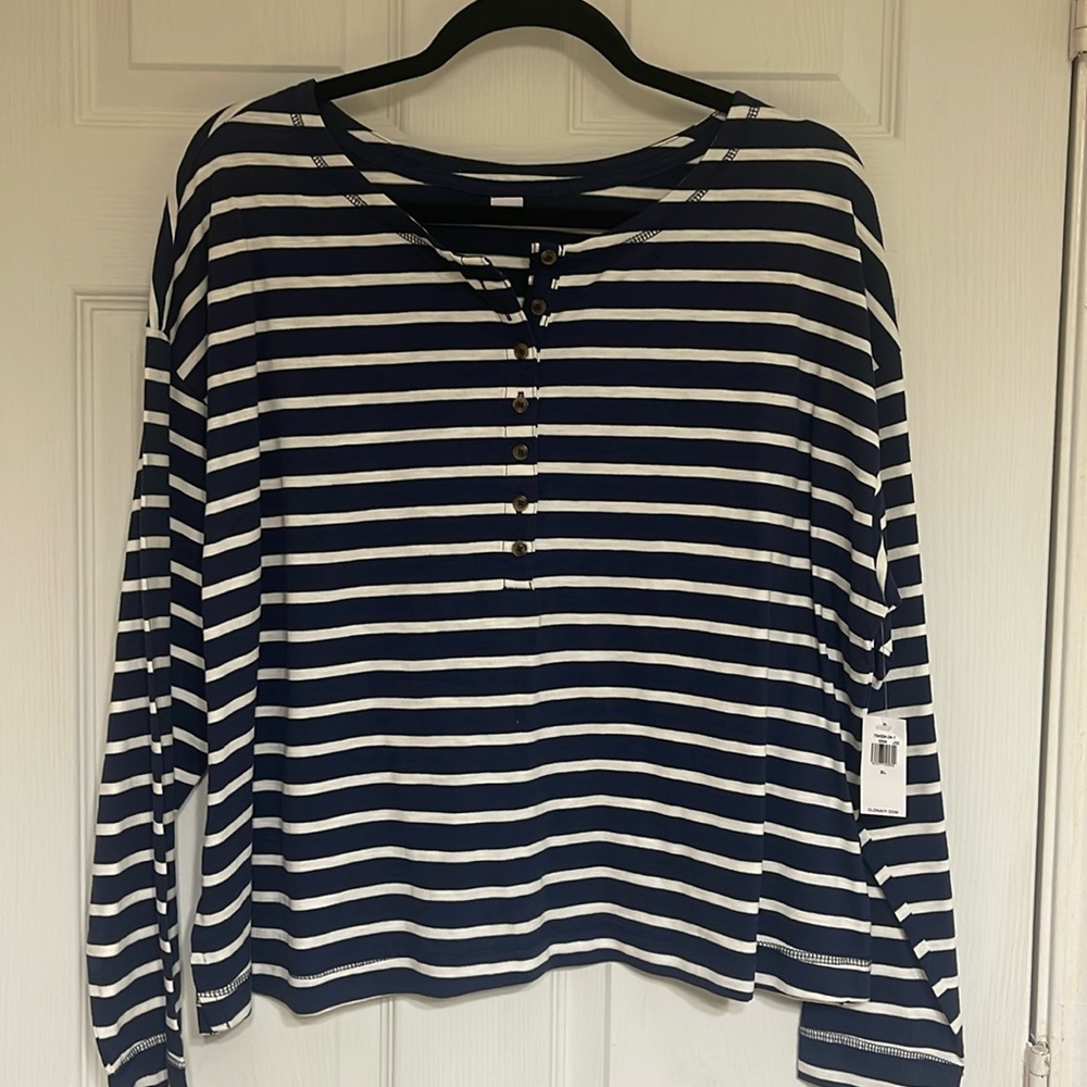 Blue and white stripes long sleeve Henley